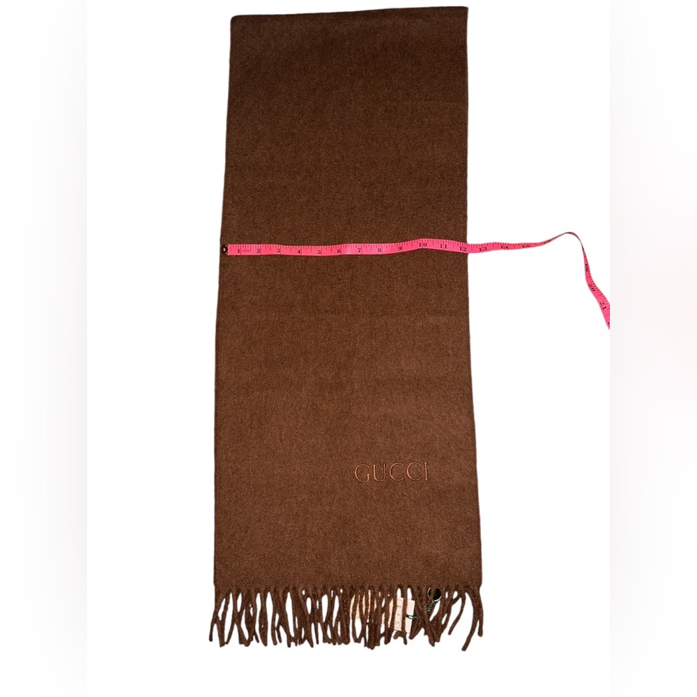 GUCCI NWT VINTAGE 100% CASHMERE CHOCOLATE BROWN SCARF W/COA 62 L x 12 W MSRP$900 - Picture 12 of 13